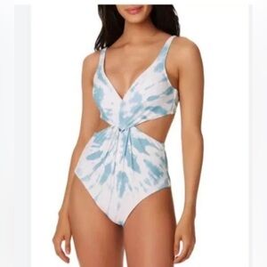 NWT Bar III Blue and White Tie-Dye One Piece Swimsuit monokini cut out